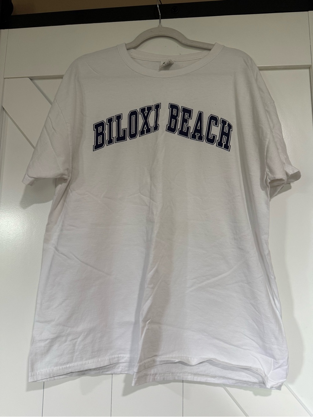 Fruit of the Loom White Tee with Navy Biloxi Beach Graphic